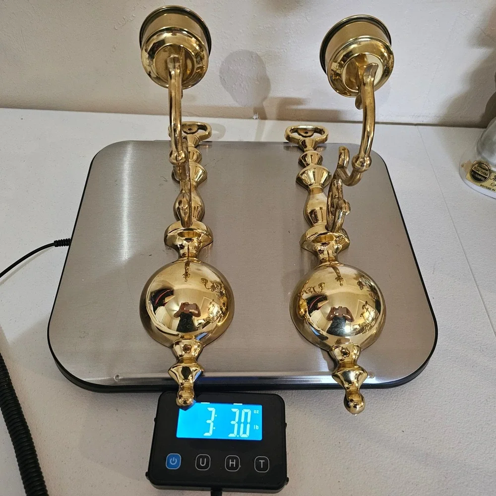 Ethan Allen Solid Brass Wall Sconces Pair Vintage Colonial Baluster Polished